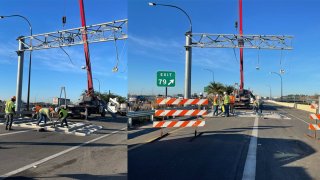 Camión se estrella contra un cartel provocando cierre de salida de John Young Pkwy en I-4