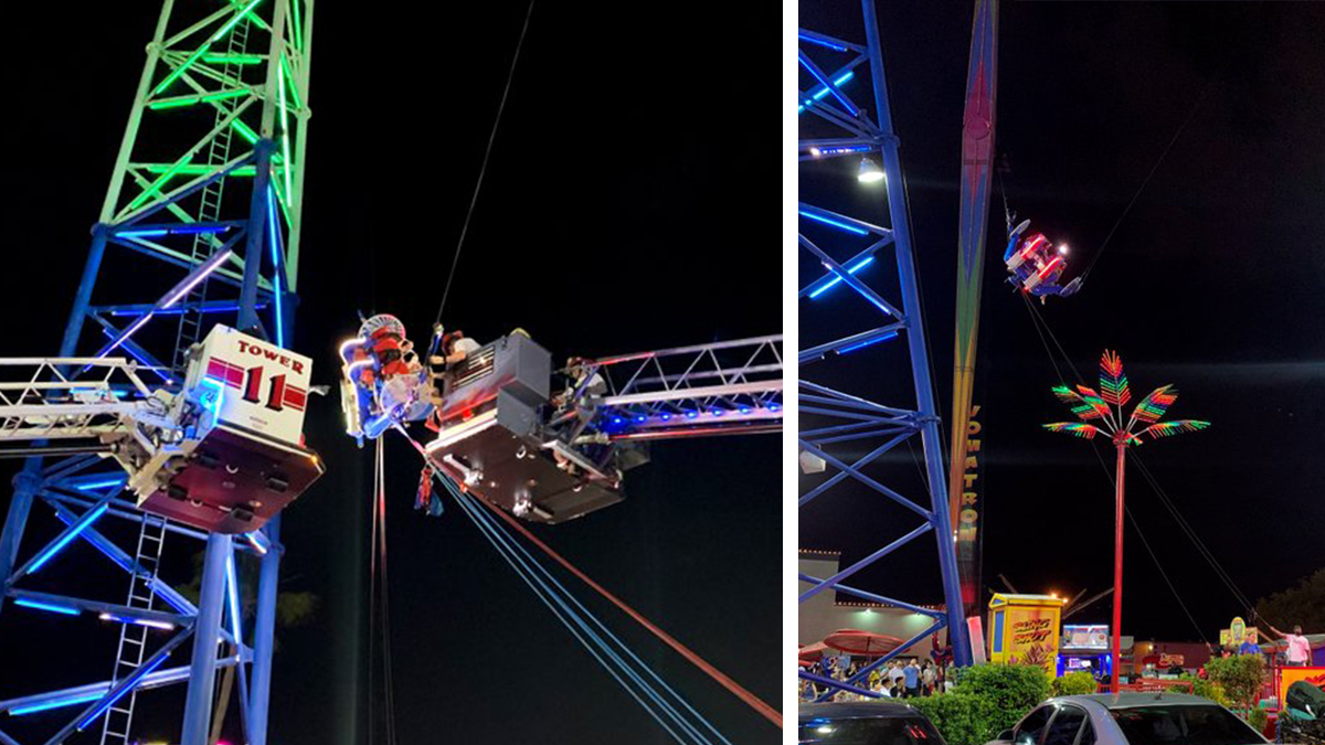 Rescatan a dos adolescentes que quedaron colgando de “Slingshot” en Old