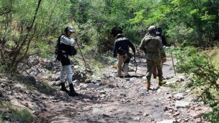 Soldados guían a peritos en un paraje riesgoso de Sonora