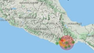 Ilustración de la zona del epicentro de un sismo en Oaxaca