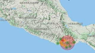 Ilustración de la zona del epicentro de un sismo en Oaxaca