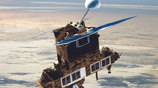 Vista del satélite de presupuesto de radiación terrestre (ERBS) lanzado por la NASA en 1984.