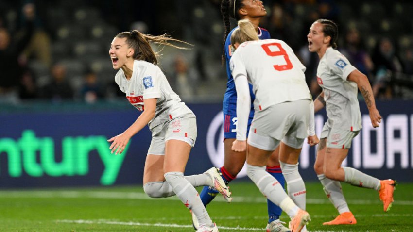 DUNEDIN, NEW ZEALAND – JULY 21: Seraina Piubel (1st L) of Switzerland  celebrates with teammates after scoring her team’s second goal during the FIFA Women’s World Cup Australia & New Zealand 2023 Group A match between Philippines and Switzerland at Dunedin Stadium on July 21, 2023 in Dunedin / Ōtepoti, New Zealand. (Photo by Joe Allison – FIFA/FIFA via Getty Images)