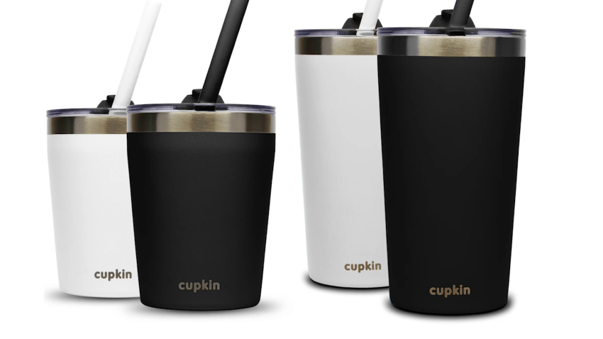 Black and white stainless steel kids cups with straws