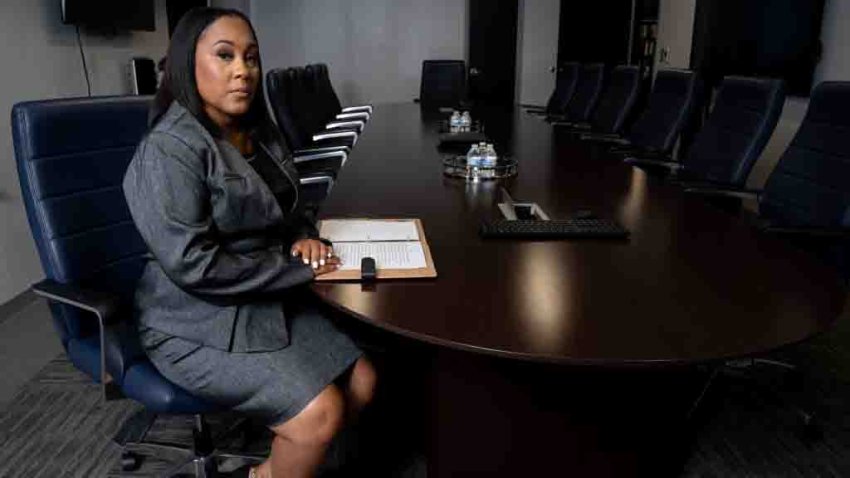 ATLANTA, GA – August 8:  District Attorney of Fulton County, Georgia, Fani Willis poses for photos in her chambers at the Fulton County Court House in Atlanta, Georgia on Tuesday, August 8, 2023. (Photo by Megan Varner for The Washington Post via Getty Images)