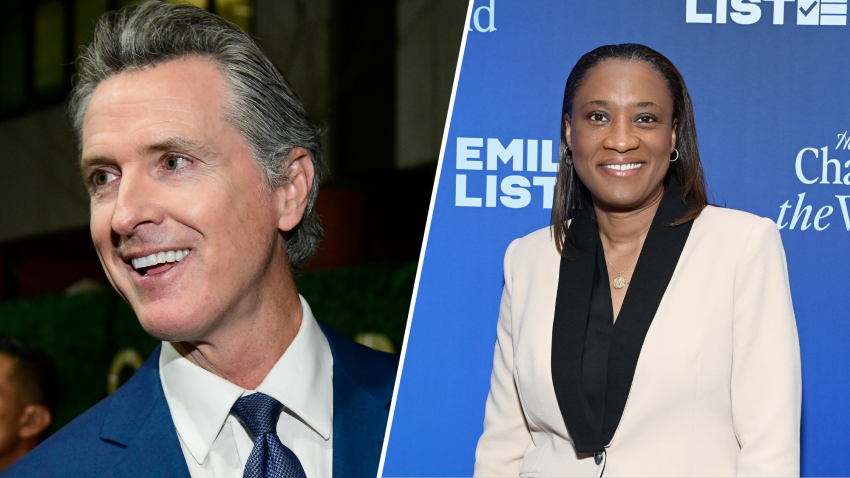 California Gov. Gavin Newsom and EMILYs List President Laphonza Butler. (Getty Images)