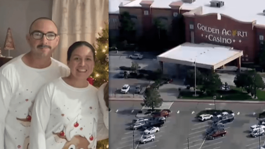 Johnny and Melissa Soto before their separation overlayed with an image of the Golden Acorn Casino.
