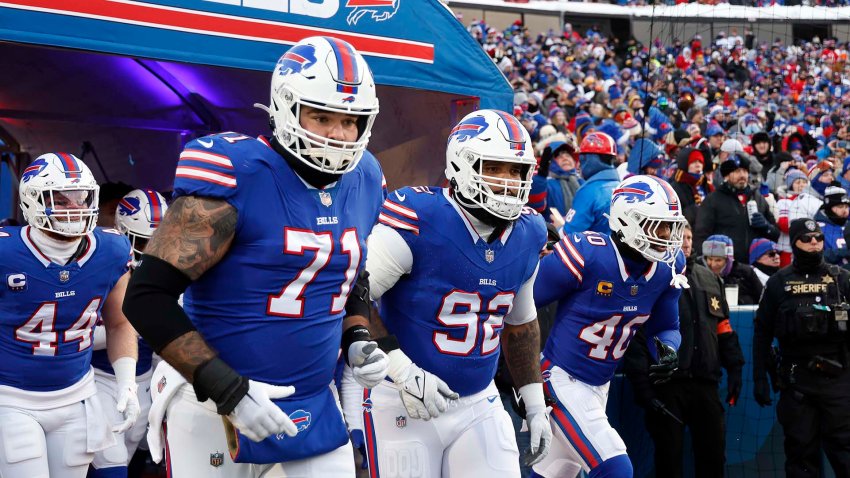 ORCHARD PARK, NEW YORK – JANUARY 15: The Buffalo Bills take the field before the game against the Pittsburgh Steelers at Highmark Stadium on January 15, 2024 in Orchard Park, New York. (Photo by Sarah Stier/Getty Images)