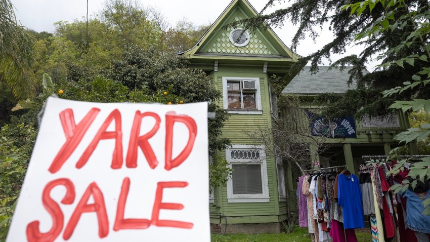 LOS ANGELES,  MARCH 03: Lupe Breard holds a yard sale to help get rid of decades of belongings in case she is forced to leave. Breard, 64, is facing eviction from the Echo Park house she has lived in for over 60 years. Photographed at Echo Park in Los Angeles, on Sunday, March 3, 2024. (Myung J. Chun / Los Angeles Times via Getty Images)