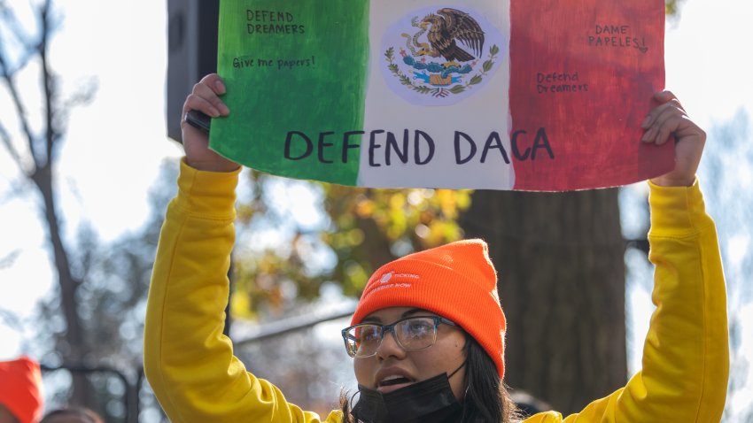 WASHINGTON, DC, UNITED STATES- NOVEMBER 17: Pro-DACA protestors hold a march outside of the U.S. Capitol Building calling for a pathway to citizenship on November 17th, 2022 in Washington, DC. (Photo by Nathan Posner/Anadolu Agency via Getty Images)