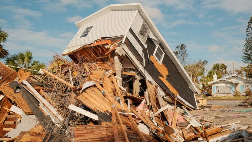 A destroyed home after Hurricane Milton in St. Pete Beach, Florida, US, on Thursday, Oct. 10, 2024. More than 3 million people are without power as of Thursday morning, after Hurricane Milton and crossed the state. Photographer: Tristan Wheelock/Bloomberg via Getty Images