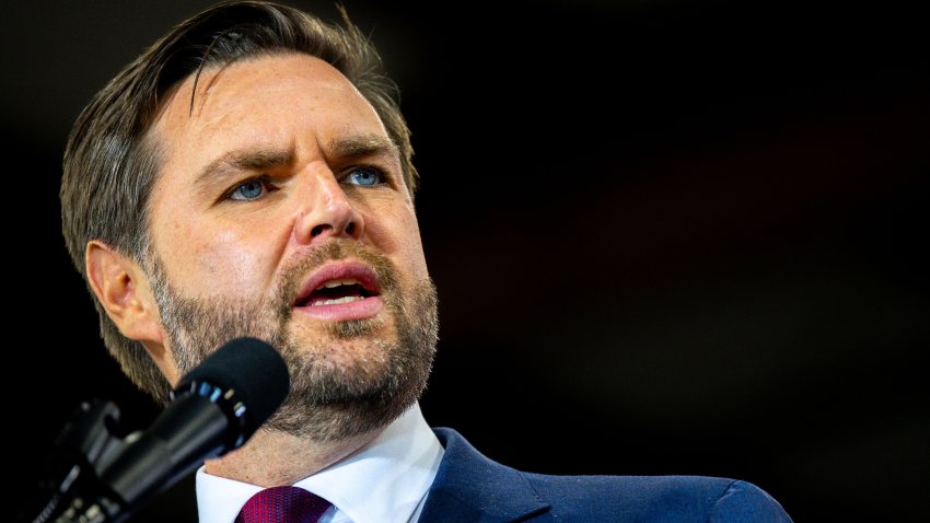 WATERFORD, MICHIGAN – OCTOBER 24: Republican vice presidential nominee, U.S. Sen. J.D. Vance (R-OH) speaks during a campaign rally at the Elite Jet at Contact Aviation facility on October 24, 2024 in Waterford, Michigan. Vance and his running mate Republican presidential nominee, former U.S. President Donald Trump continue rallying with people across the battleground swing state of Michigan ahead of the November 5 election.  (Photo by Brandon Bell/Getty Images)