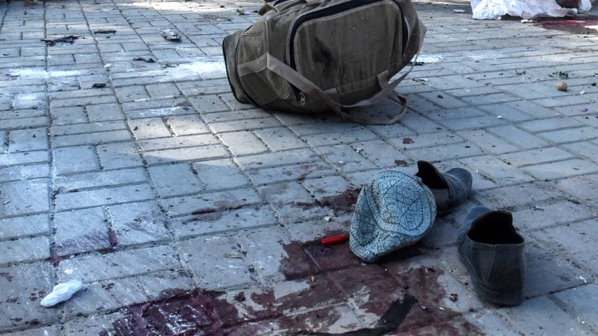 Passengers’ belongings are seen scattered near a pool of blood on the platform after an explosion at a railway station in Quetta, in Pakistan’s Balochistan province on November 9, 2024. Pakistani separatists killed at least 22 people on November 9 in a bombing targeting a railway station in Balochistan province, local officials and a militant group said. (Photo by Banaras KHAN / AFP) (Photo by BANARAS KHAN/AFP via Getty Images)