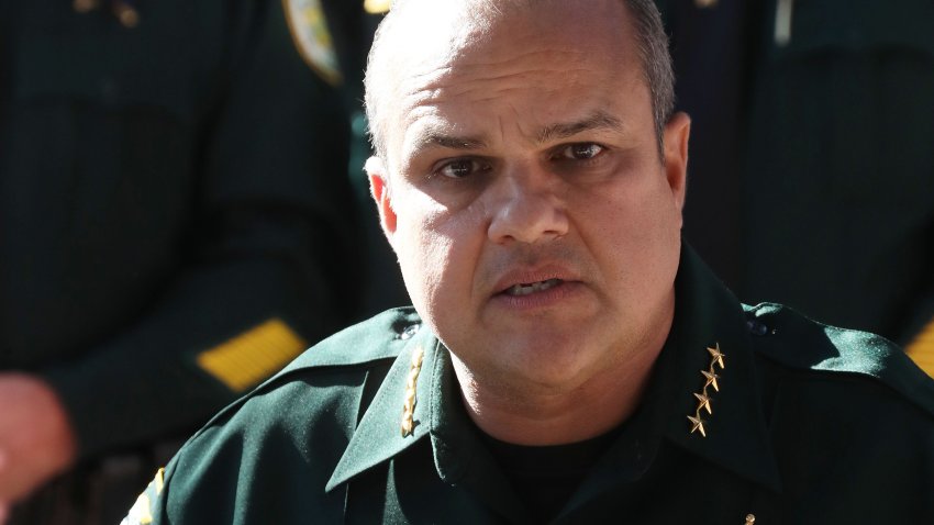 Osceola County Sheriff Marcos Lopez, answers questions from the media on Tuesday, Jan. 5, 2021. The Orange-Osceola State Attorney’s Office last week filed a summons against Lopez, accusing him of posting a photo of 13-year-old Madeline Soto’s dead body to Instagram. (Ricardo Ramirez Buxeda/Orlando Sentinel/Tribune News Service via Getty Images)