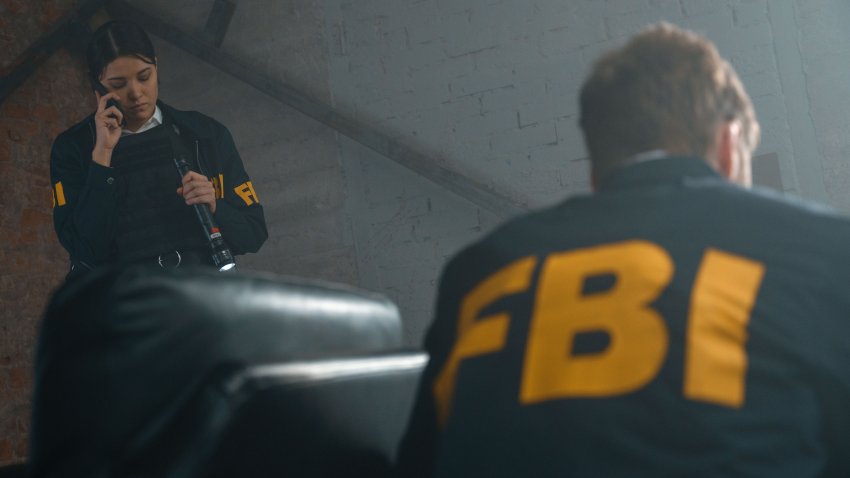 FBI agents at the crime scene, calling the special services, we see them in abandoned warehouse at the den of criminals