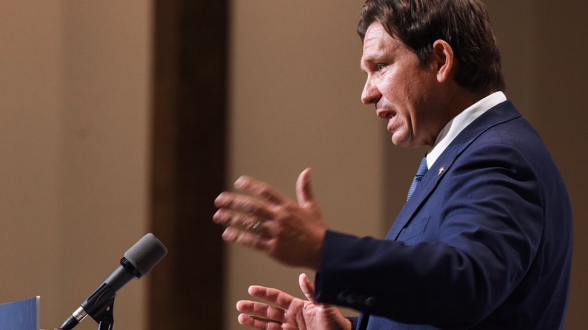 FLORIDA, UNITED STATES – 2024/10/22: Florida Gov. Ron DeSantis, holds a press conference to speak in opposition to Amendment 4, which would limit government interference with abortion in Florida at The Grove Bible Chapel in Winter Garden, Florida. The ballot measure is before voters in the November election. (Photo by Paul Hennessy/SOPA Images/LightRocket via Getty Images)