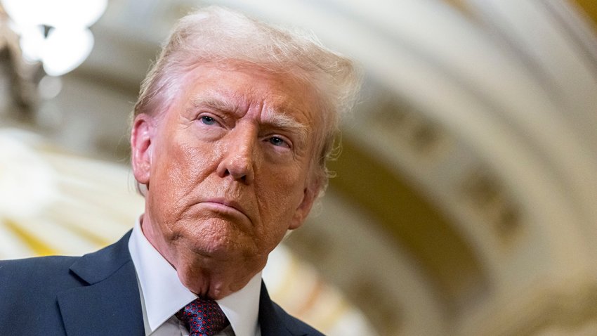 US President-elect Donald Trump speaks to members of the media following a meeting with Republican Senators at the US Capitol in Washington, DC, US, on Wednesday, Jan. 8, 2025. A faction of Trump’s allies is harboring doubts about Republicans’ chances of passing a sweeping tax bill in 2025 amid party infighting and strategy disputes. Photographer: Valerie Plesch/Bloomberg via Getty Images