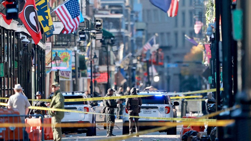 NEW ORLEANS, LOUISIANA – JANUARY 1: Law enforcement officers from multiple agencies work the scene on Bourbon Street after at least ten people were killed when a person allegedly drove into the crowd in the early morning hours of New Year’s Day on January 1, 2025 in New Orleans, Louisiana. Dozens more were injured after a suspect in a rented pickup truck allegedly drove around barricades and through a crowd of New Year’s revelers on Bourbon Street. The suspect then got out of the car, opened fire on police officers, and was subsequently killed by law enforcement. (Photo by Michael DeMocker/Getty Images)