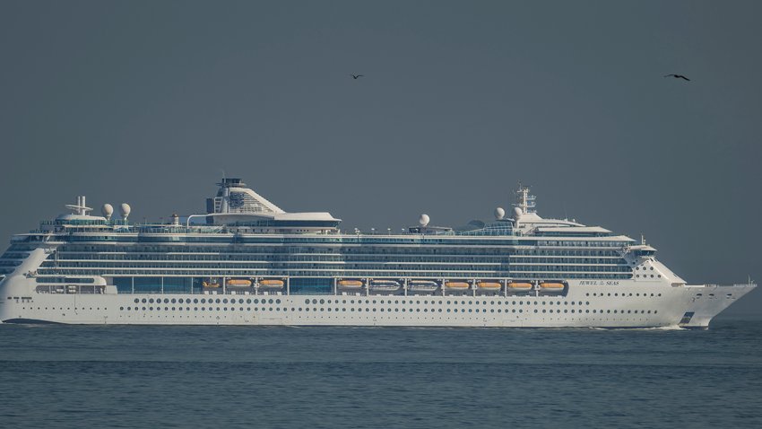 LISBON, PORTUGAL – APRIL 17: GTS Jewel of the Seas, a 90,090 GT Radiance-class cruise ship operated by Royal Caribbean, sails Cascais Bay after leaving Lisbon cruise terminal on April 17, 2024, in Lisbon, Portugal. The Port of Lisbon announced recently that cruise activity in Lisbon during 2023 was the best ever, exceeding 700,000 engers for the first time, 54 percent more than the previous year. According to an economic impact study promoted by the Port of Lisbon istration, cruise activity had a direct economic impact on the city of more than 83 million euros, considering the 102,680 engers who embarked and the 554,324 who were in transit, for an embarked enger spends an average of 367 euros and a enger in transit 82 euros. Tourism generated 25 billion euros in Portugal during 2023, the best year ever for the country. (Photo by Horacio Villalobos#Corbis/Corbis via Getty Images)
