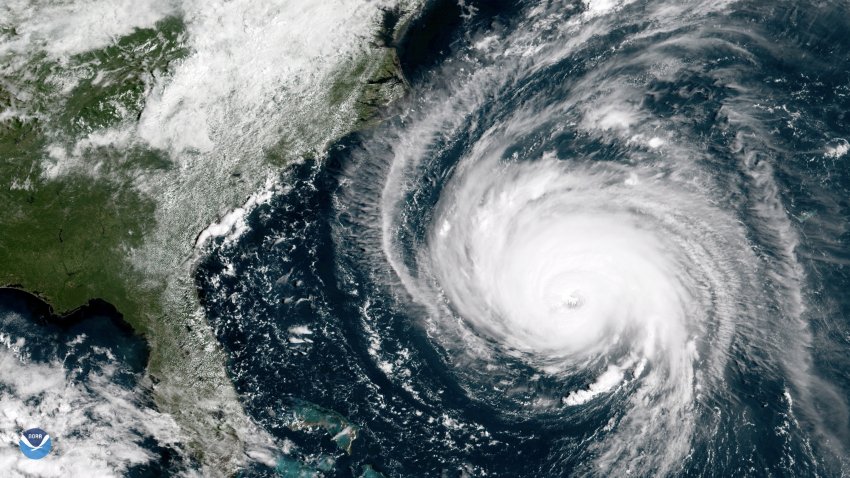 Image of Hurricane Florence on Sept 12 2018, from the International Space Station. Hurricane Florence is currently a strong tropical cyclone over the Atlantic Ocean, threatening the South-eastern United States and the U.S. Mid-Atlantic states. The sixth named storm, third hurricane and the first major hurricane of the 2018 Atlantic hurricane season, Florence originated from a strong tropical wave that emerged off the west coast of Africa on August 30. (Photo by: Universal History Archive/Universal Images Group via Getty Images)